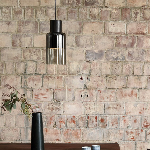 Barro Pendant Light Charcoal Clay and Smoked Glass By Graypants 