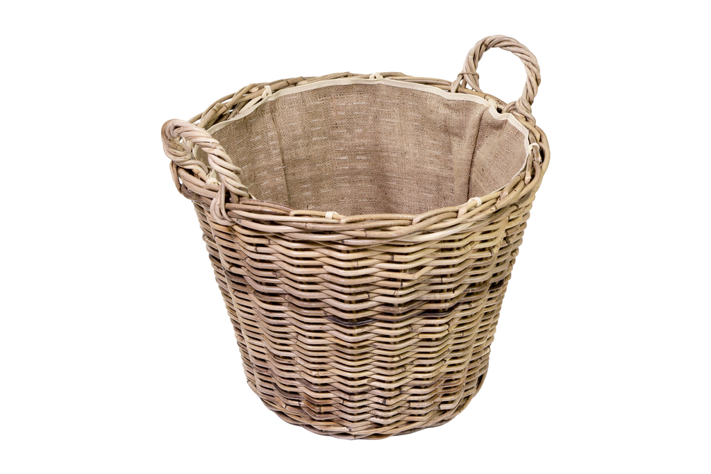 Log Basket Rattan Lined and Round
