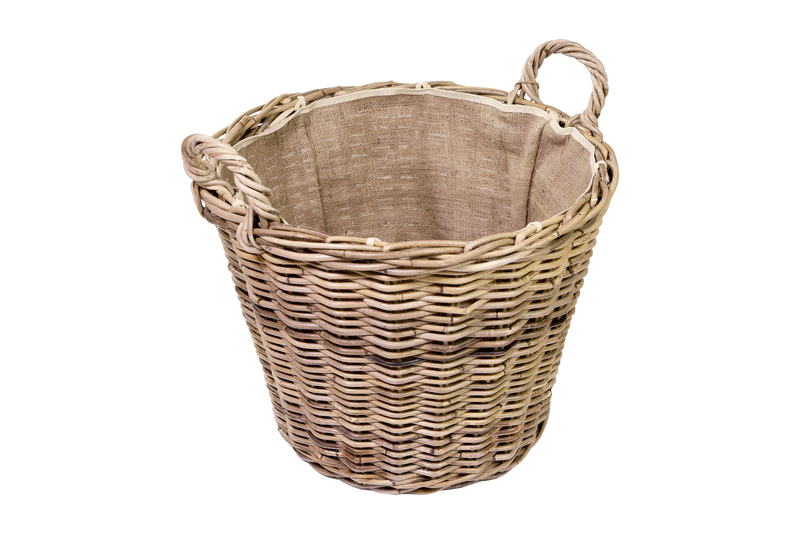 Log Basket Rattan Lined and Round