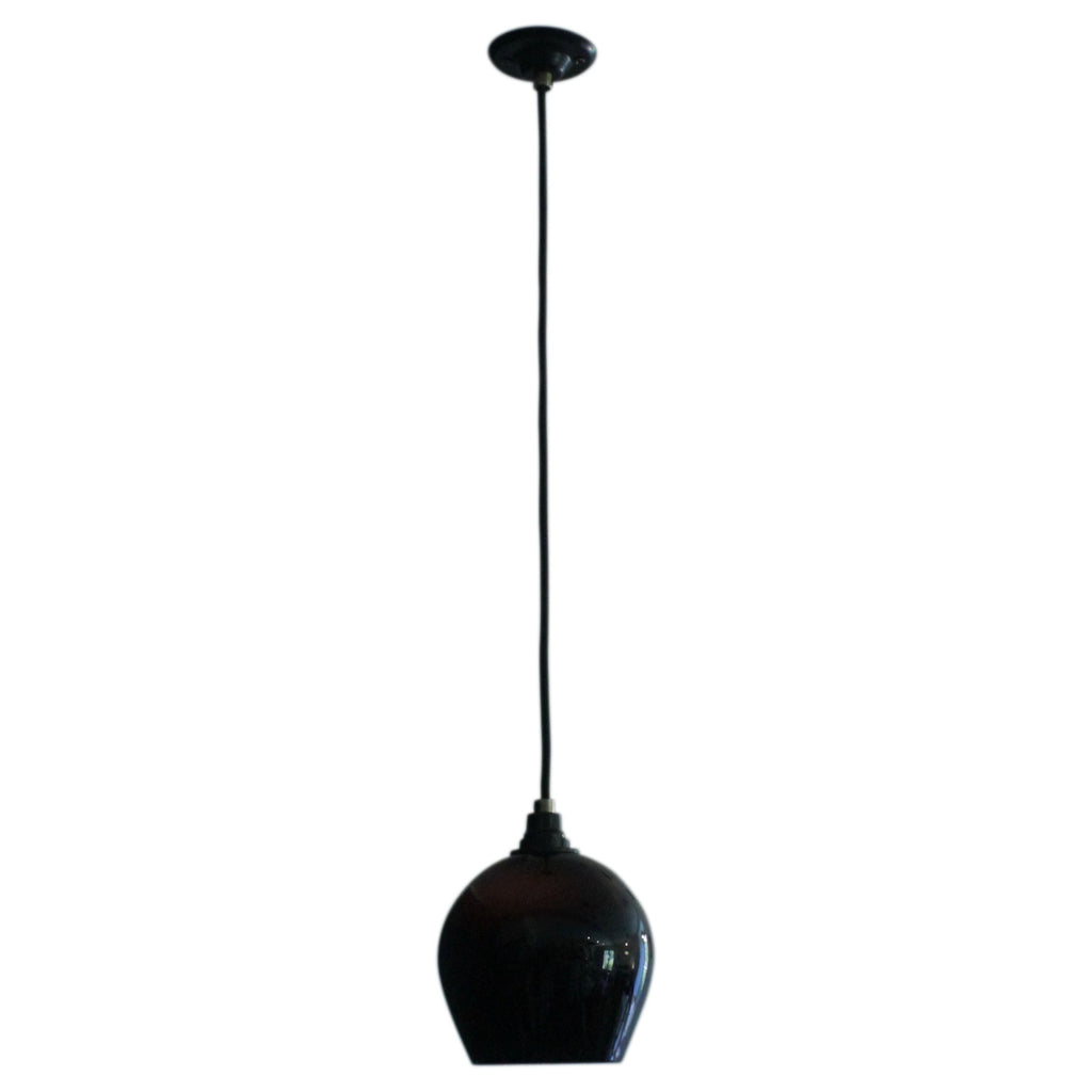 One Foot Taller Bell Glass Pendant Black Exterior and White Interior