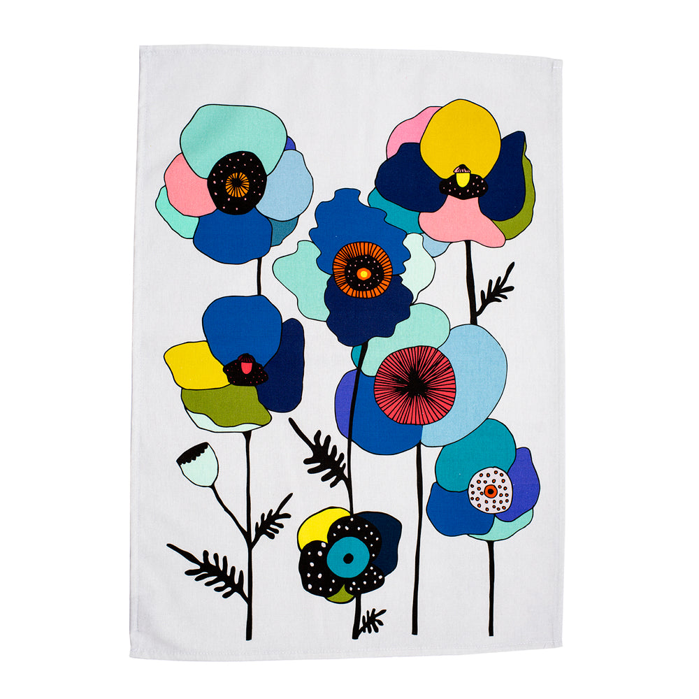 Poppy Blue Tea Towel - Softer and Wild
