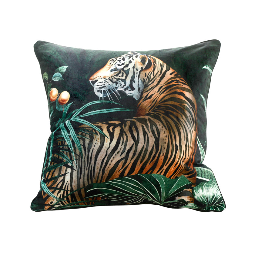 Caspian Tigress Piped Velvet Cushion
