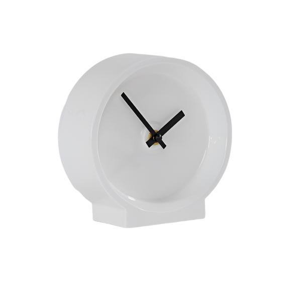 Ceramic desk clock, white, and black hands