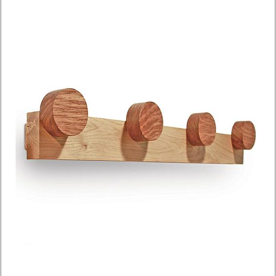 Coat rack, wall hook, oak, two tone, four round hooks