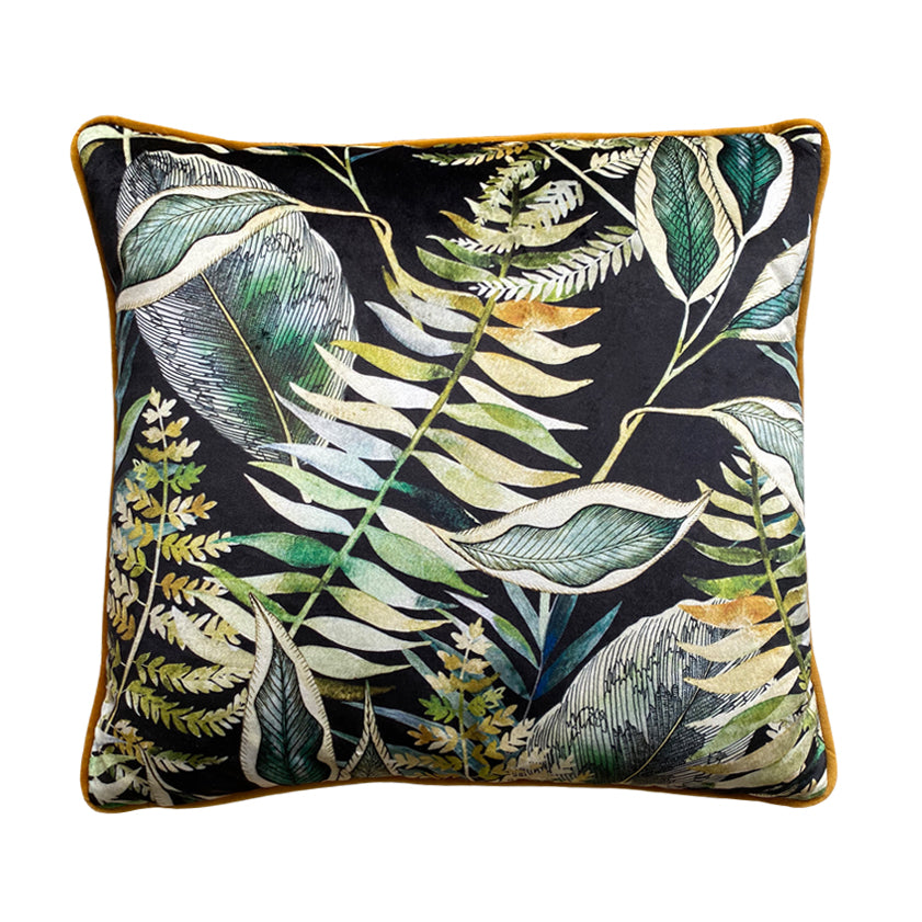 Dark Tropics Piped Velvet Cushion By Avalana