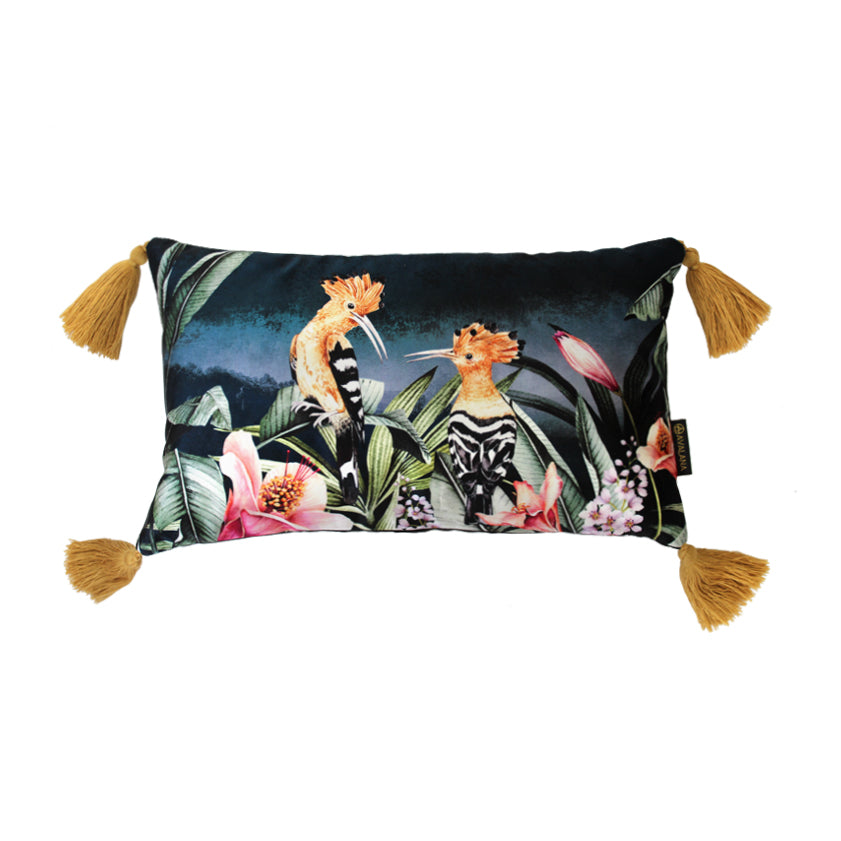 Courting Hoopoes Tassel Velvet Cushion