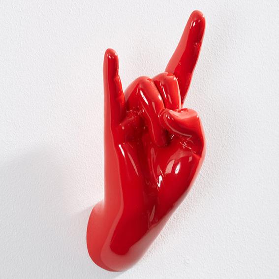 Hand wall art or hook, rock on gesture, red