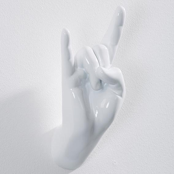 Hand wall art or hook, rock on gesture, white