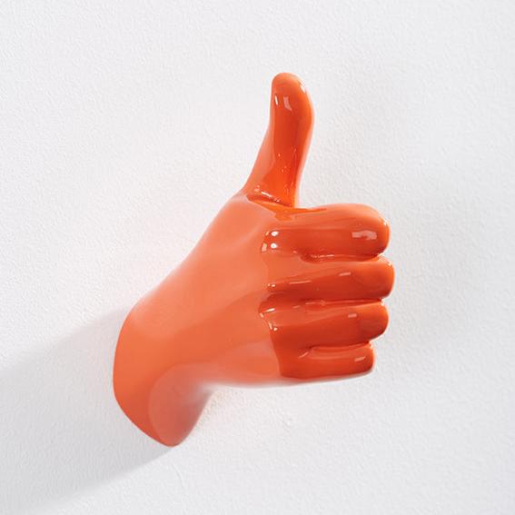 Hand wall art or hook, shape of thumbs up gesture,orange