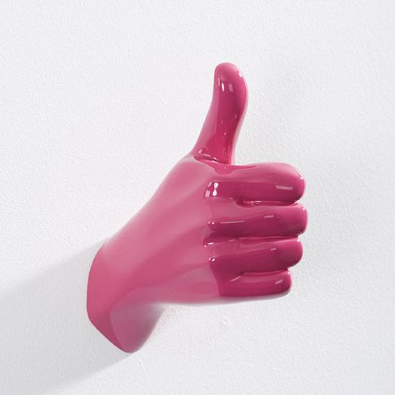 Hand wall art or hook, shape of thumbs up gesture, pink