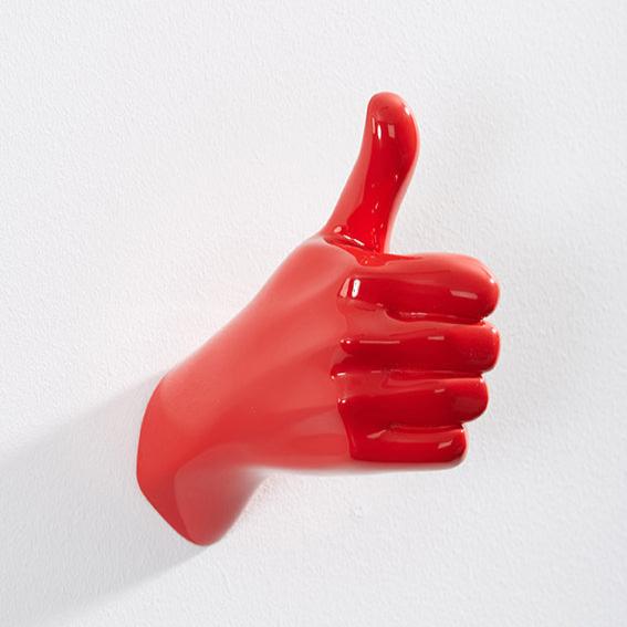 Hand wall art or hook, shape of thumbs up gesture, orange