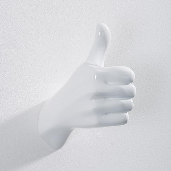 Hand wall art or hook, shape of thumbs up gesture, white 