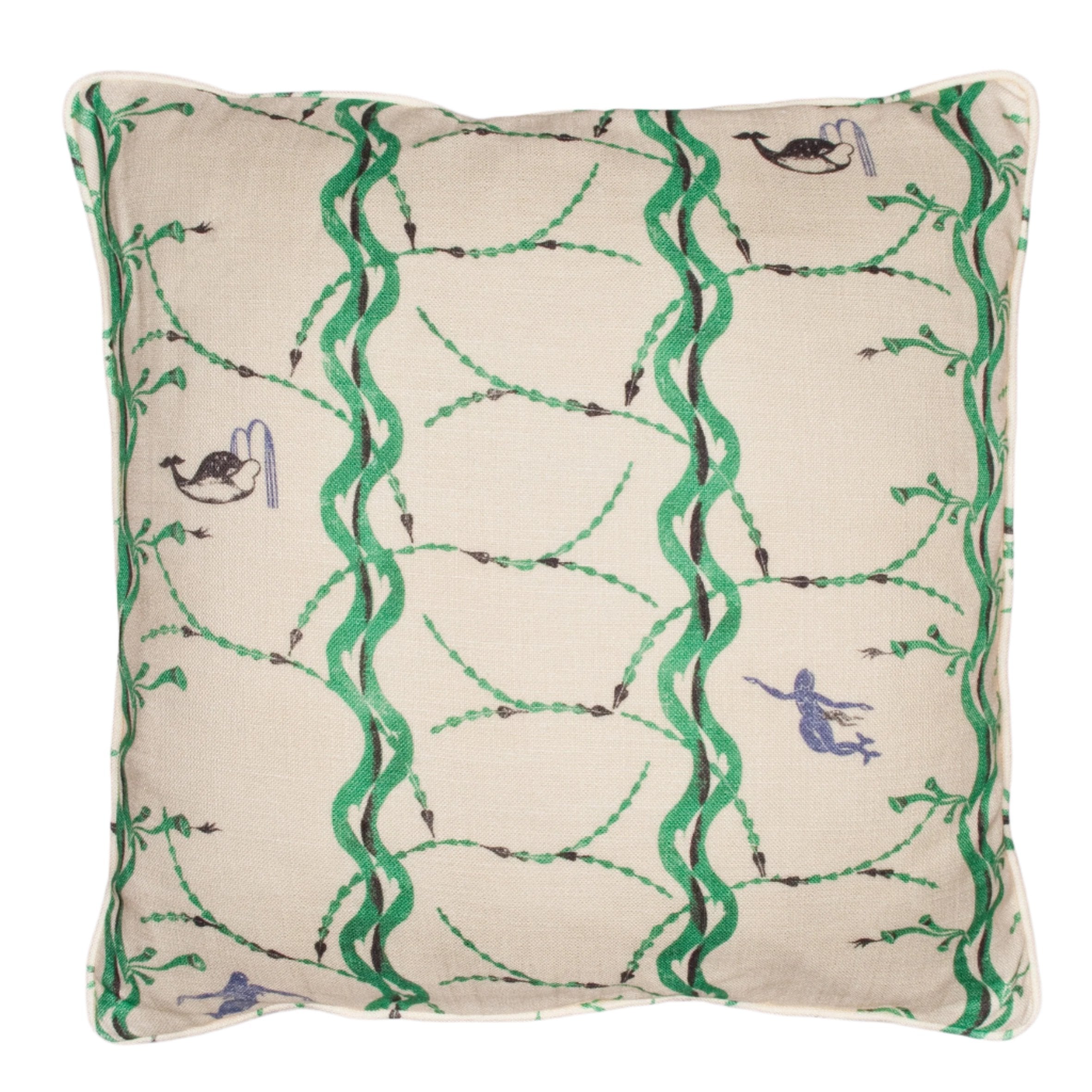Mermaid and Whale print cushion, Original Green- By Brick House