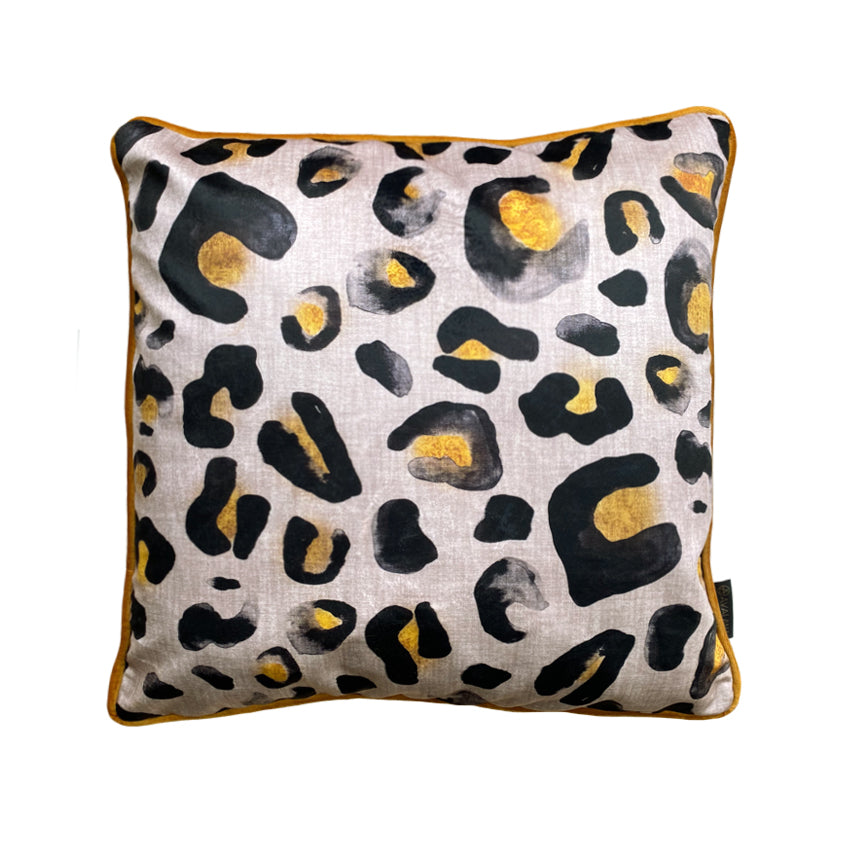 Leopard Piped Velvet Cushion Avalana