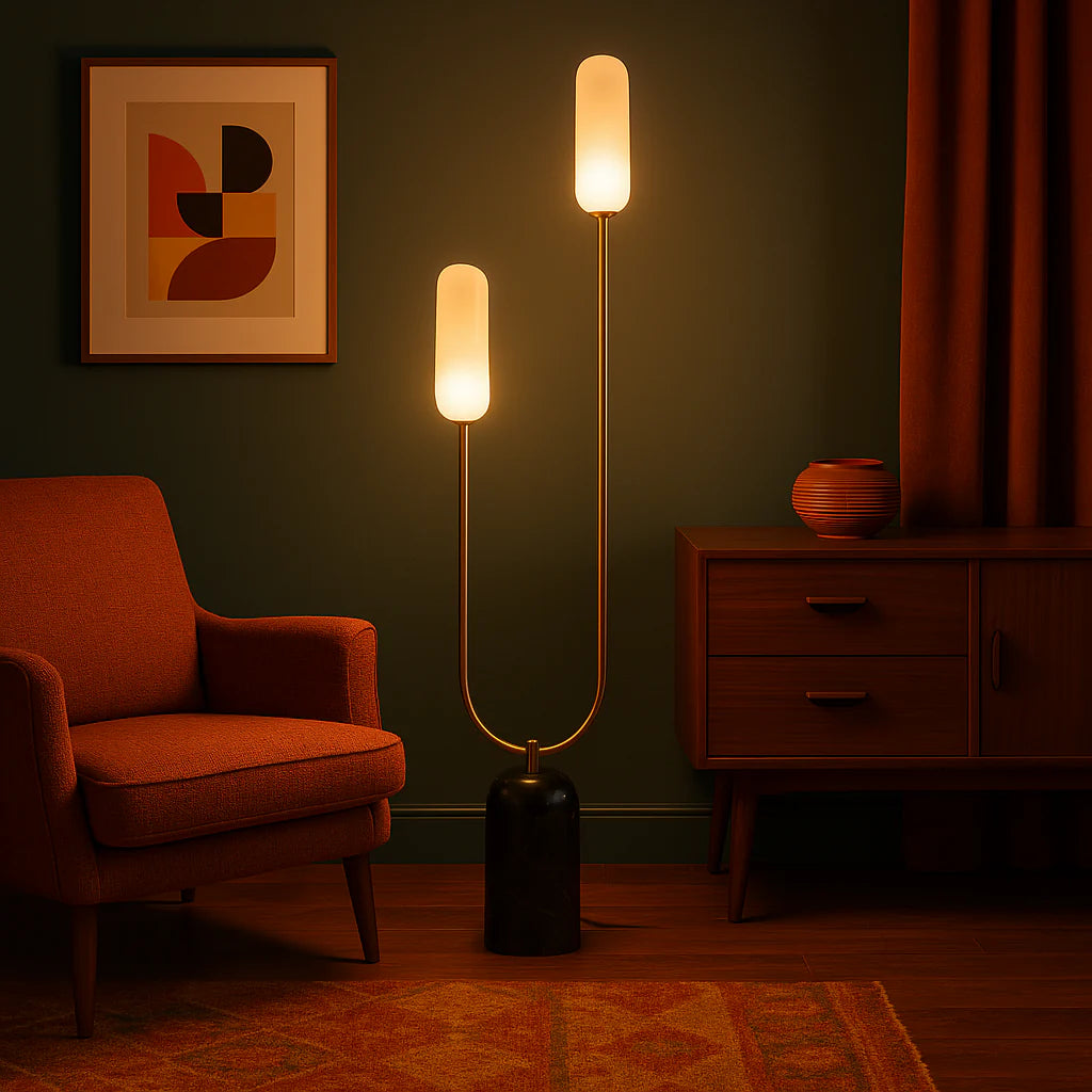 Olive Green Marble Curve Floor Lamp By Houseof