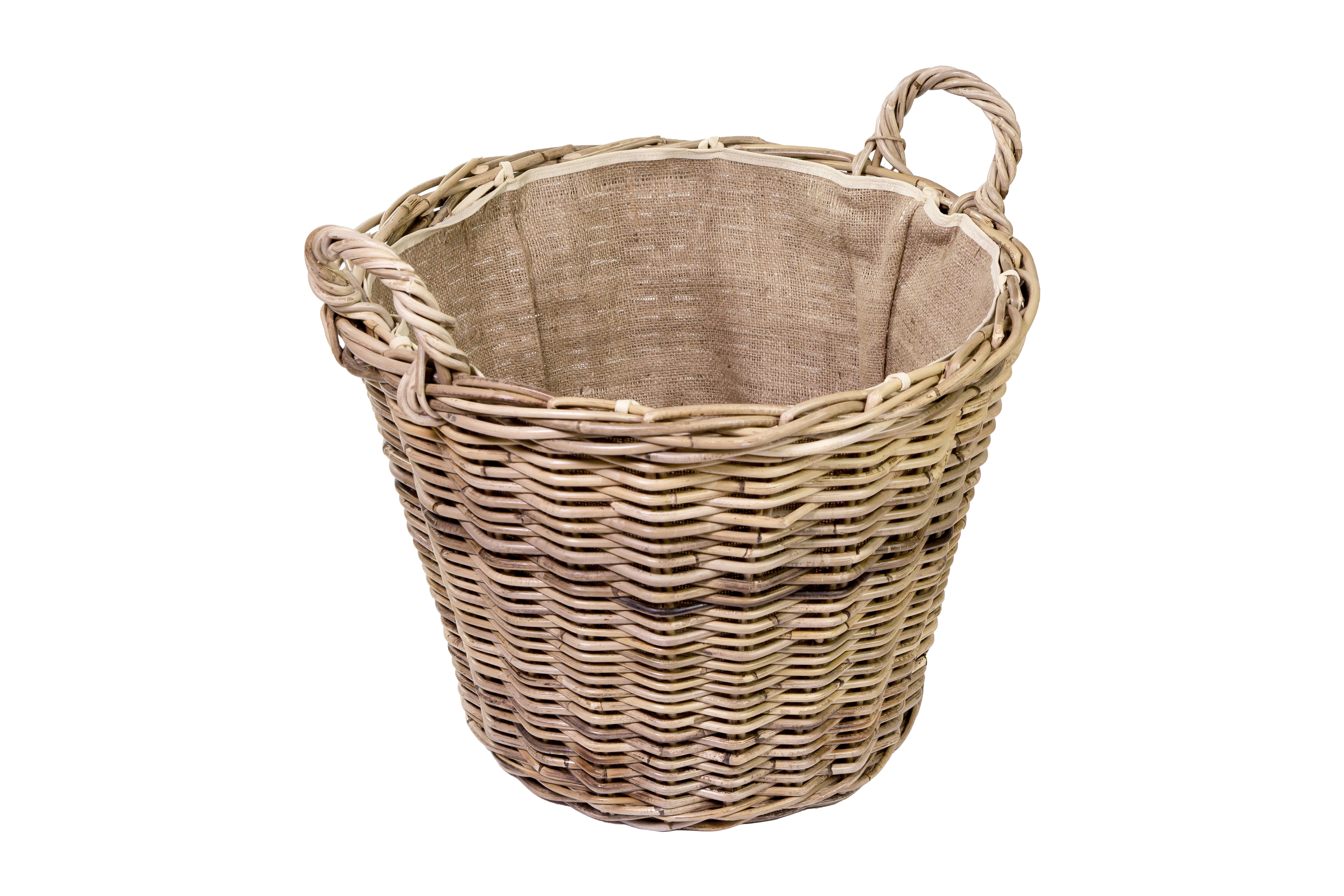 Log Basket Rattan Lined Round