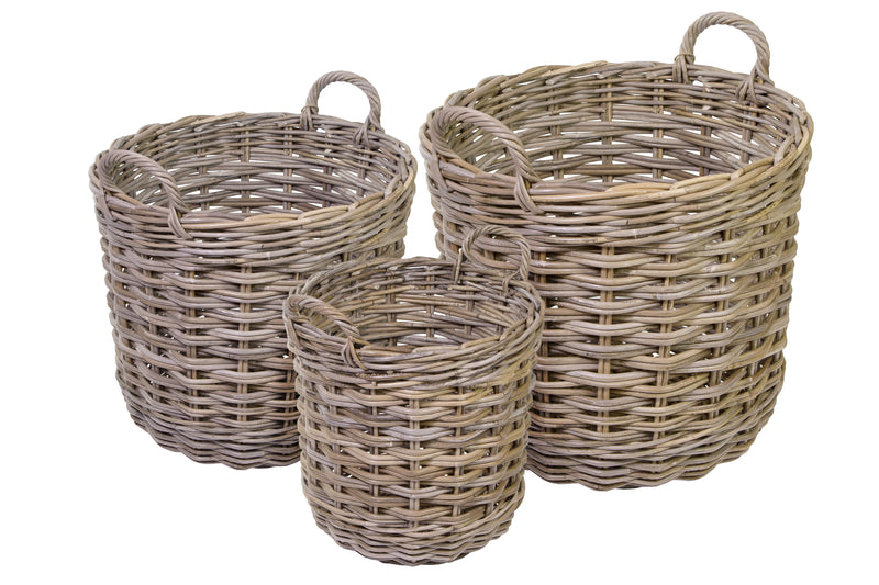 Round Rattan Log Basket -  Set Of 3