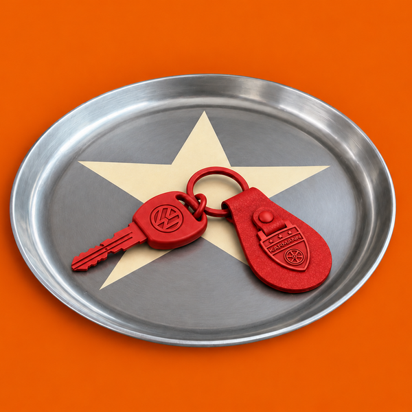 Zeus round enamelled aluminium tray with a cream star motif by Geese