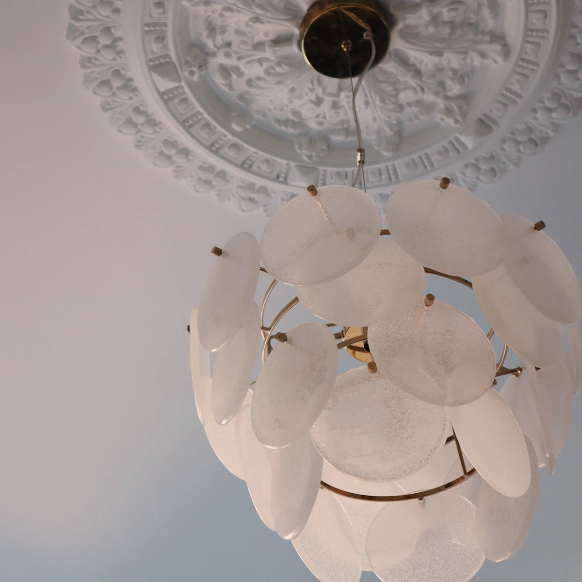 White Glass Disk Chandelier by houseof