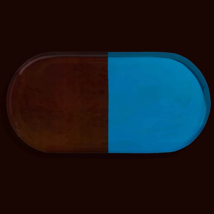 Zephyr capsule enamel tray with a split design in brown and blue by Geese