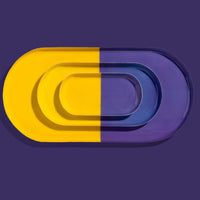 Zephyr capsule enamel tray with a split design in yellow and purple by Geese
