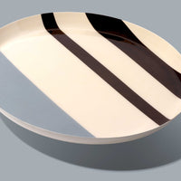 Zest round enamel tray in cream with grey and brown stripes by Geese