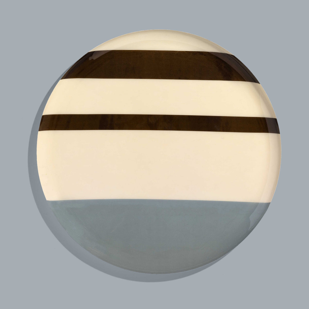 Zest round enamel tray in cream with grey and brown stripes by Geese