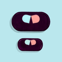 Zombie capsule enamel tray in deep purple with a blue and pink split pill design by Geese