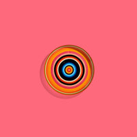 Zoom round enamel tray with multicoloured circles in orange, blue, black and pink by Geese