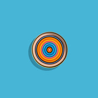 Zoom round enamel tray with multicoloured circles in pink, blue, orange, yellow and black by Geese