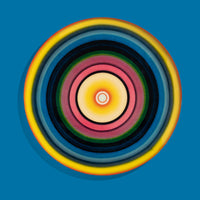 Zoom round enamel tray with multicoloured circles in blue, pink, yellow and green by Geese