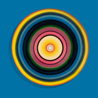 Zoom round enamel tray with multicoloured circles in blue, pink, yellow and green by Geese