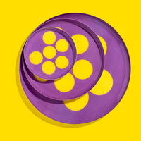 Zulu round enamel tray in purple with six yellow dots by Geese