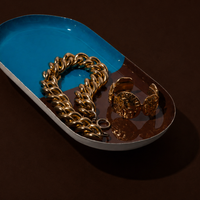 Zephyr capsule enamel tray with a split design in brown and blue by Geese