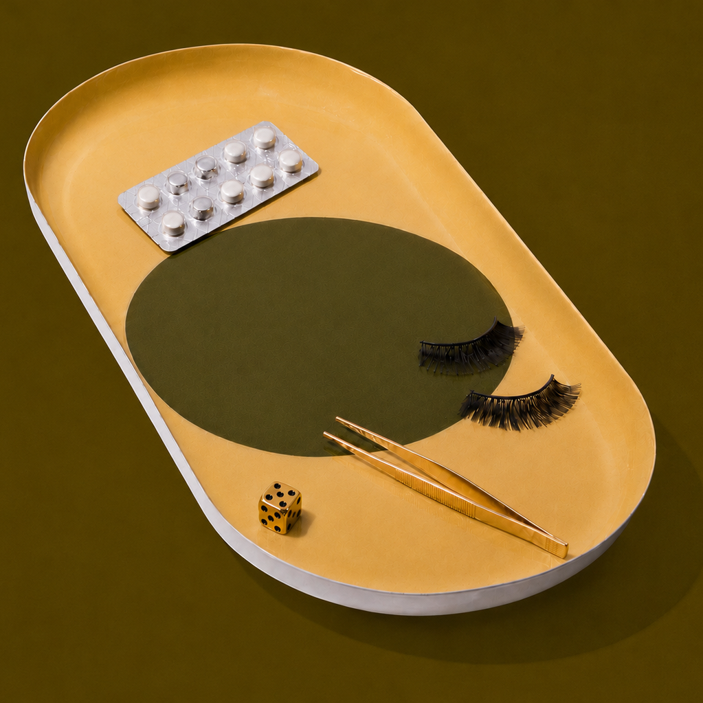 Zen capsule enamel tray in cream with a bold olive circle design by Geese