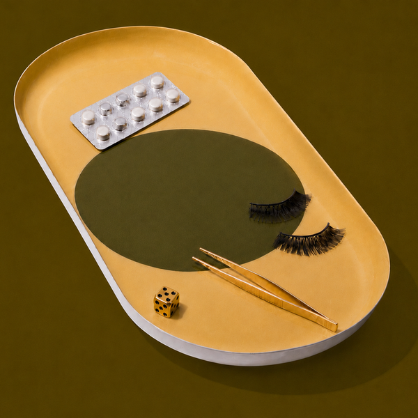 Zen capsule enamel tray in cream with a bold olive circle design by Geese