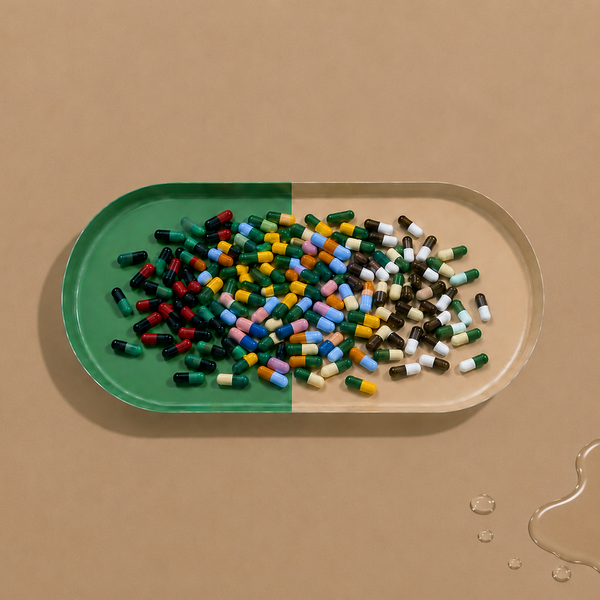 Zephyr capsule enamel tray with a split design in green and cream by Geese
