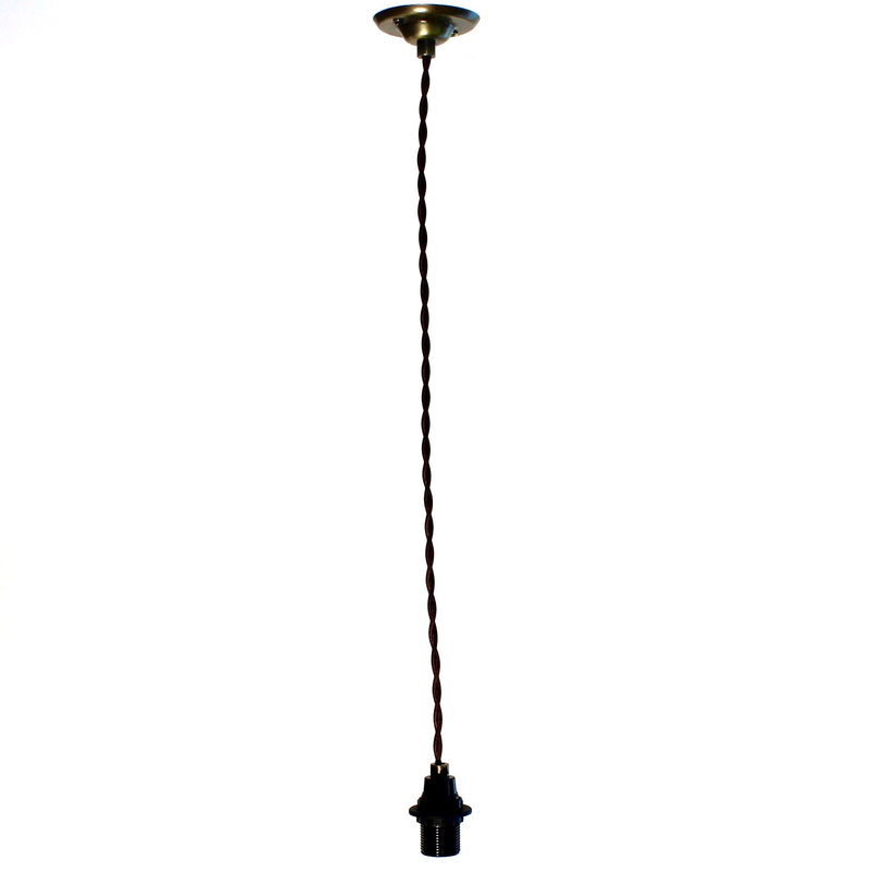 One Foot Taller Fabric twisted cable pendant drop E14 with LED filament lamp. Lighting drop.