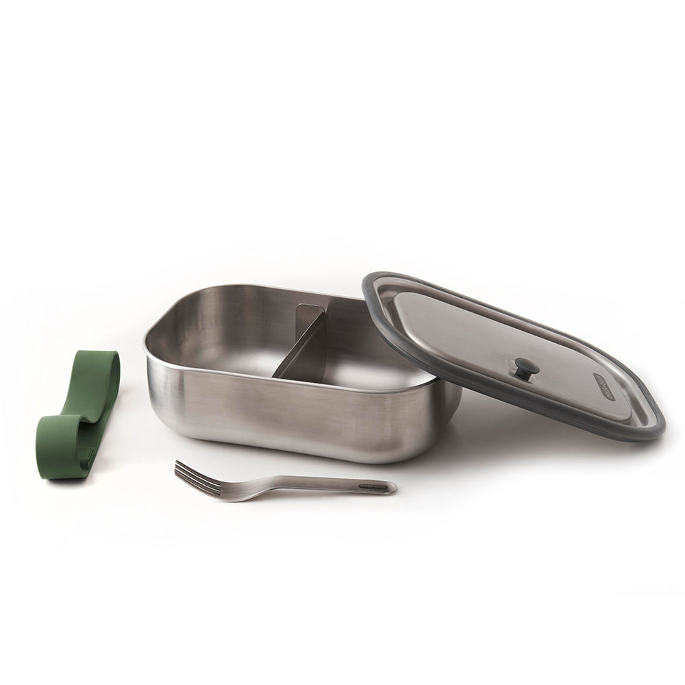 Lunch Box Large Stainless Steel By Black + Blum Olive Green Open