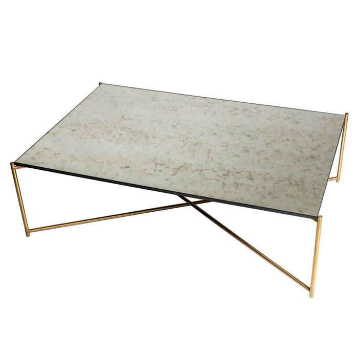 GillmoreSpace Iris Brass Rectangle Coffee Table Antique Glass
