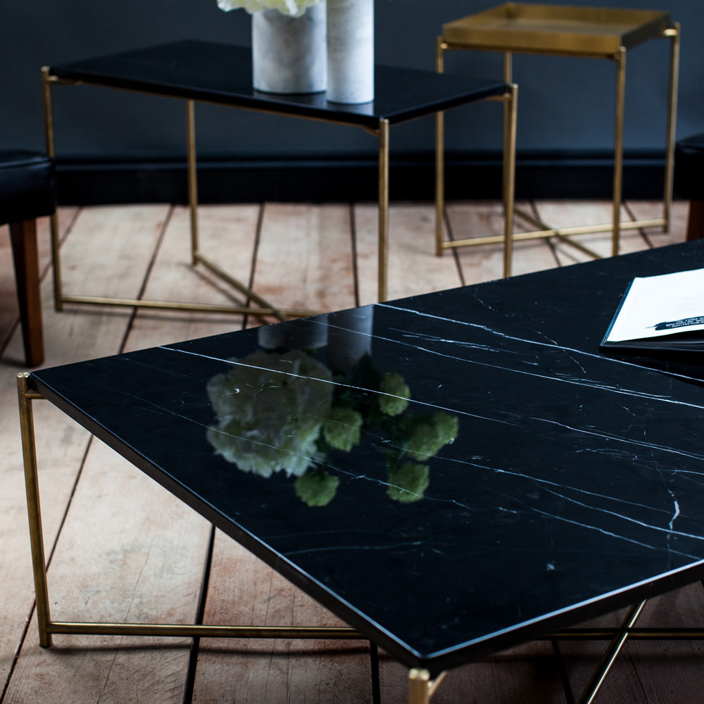 GillmoreSpace Iris Brass Rectangle Coffee Table black marble