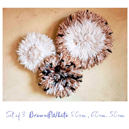 Juju Hat Set Of Three Brown And White Wall Decor A Bamileke Feather Headress Large Contemporary Feather Wall Decoration