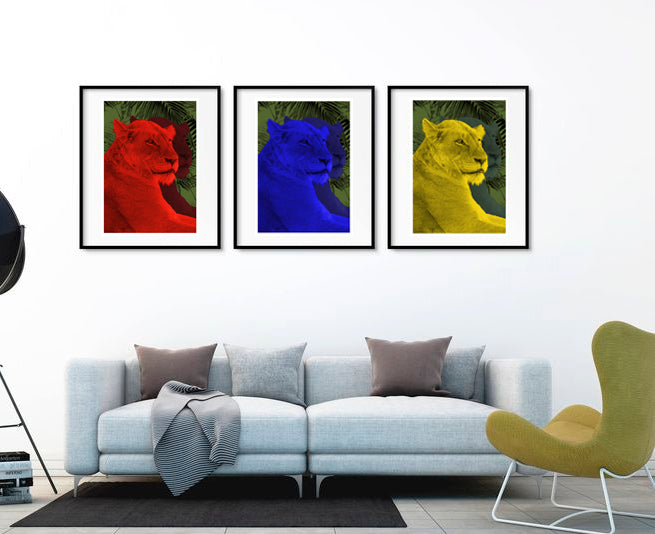 Lioness Wall Poster Blue Red or