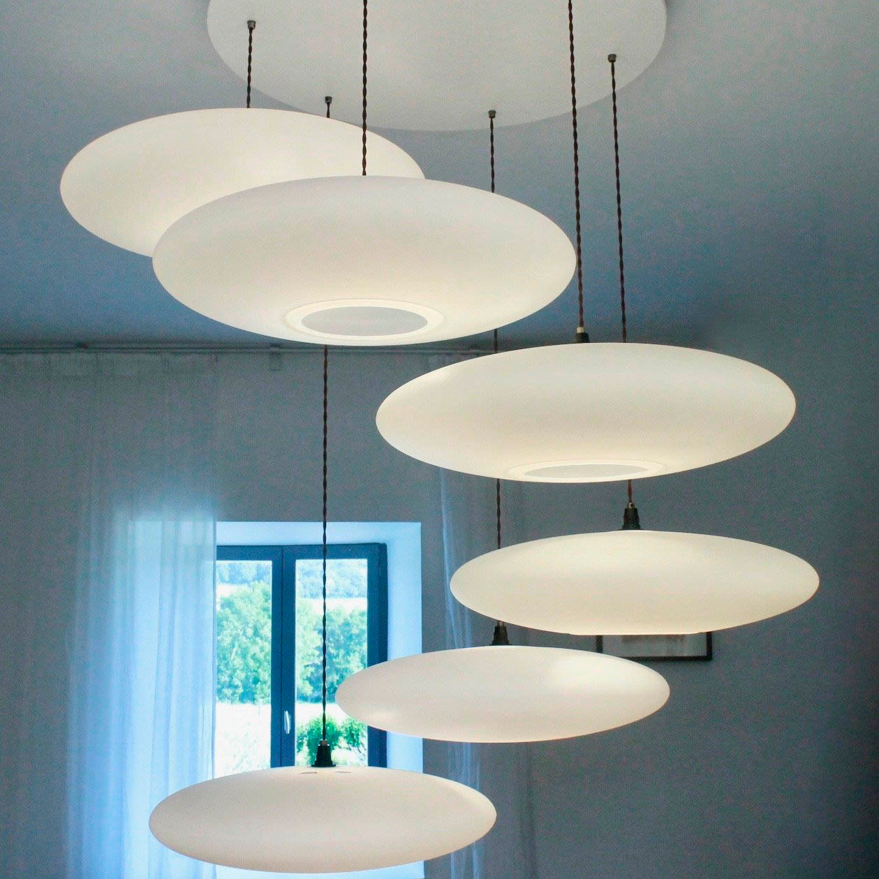Oval Pendant Light | White hanging lampshade | Plastic Round